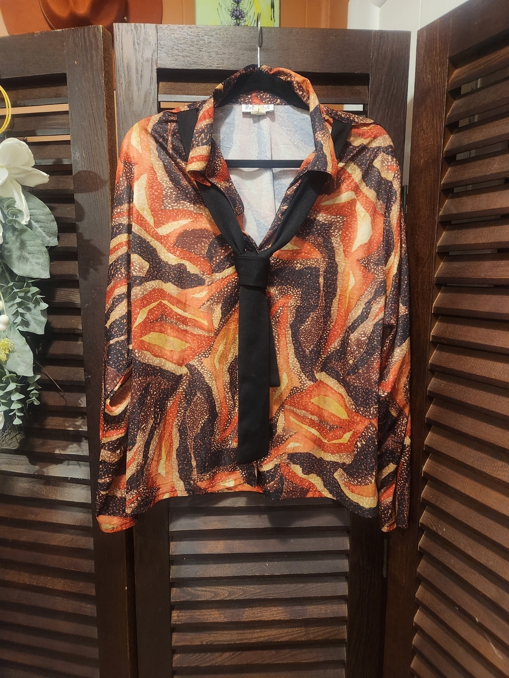 Vintage Orange Black Swirl Button-Down Shirt